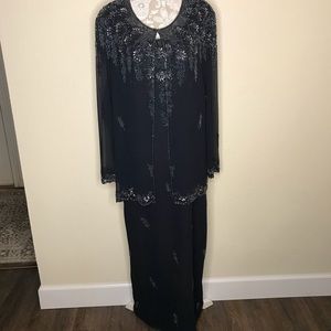 J Kara New York Blue Beaded Gown with Jacket